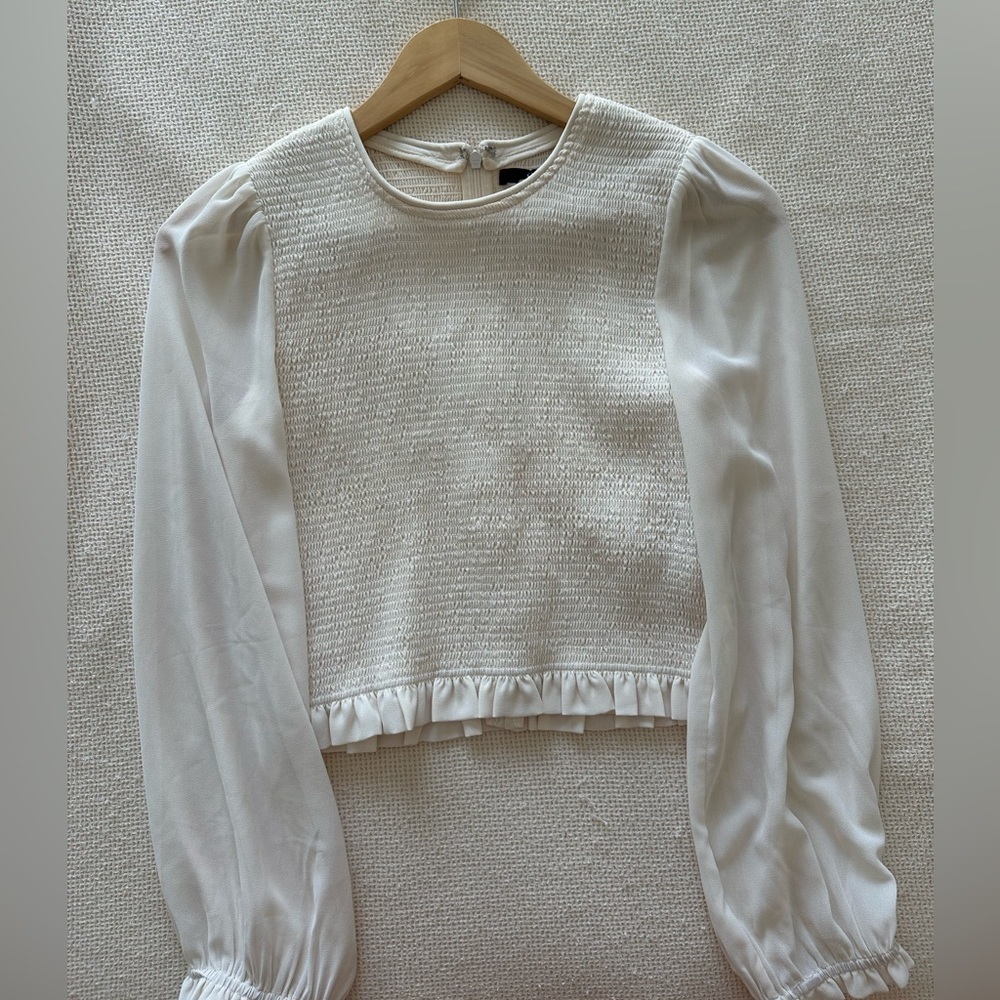 Quince Cream Smocked Long-Sleeve Blouse